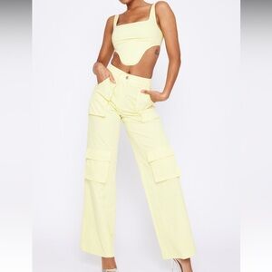PrettyLittleThing Pale Yellow Corset & Cargo Pant Set